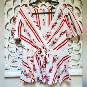 White Floral Puffy Sleeved Blouse NWT Angela Plus 2XL